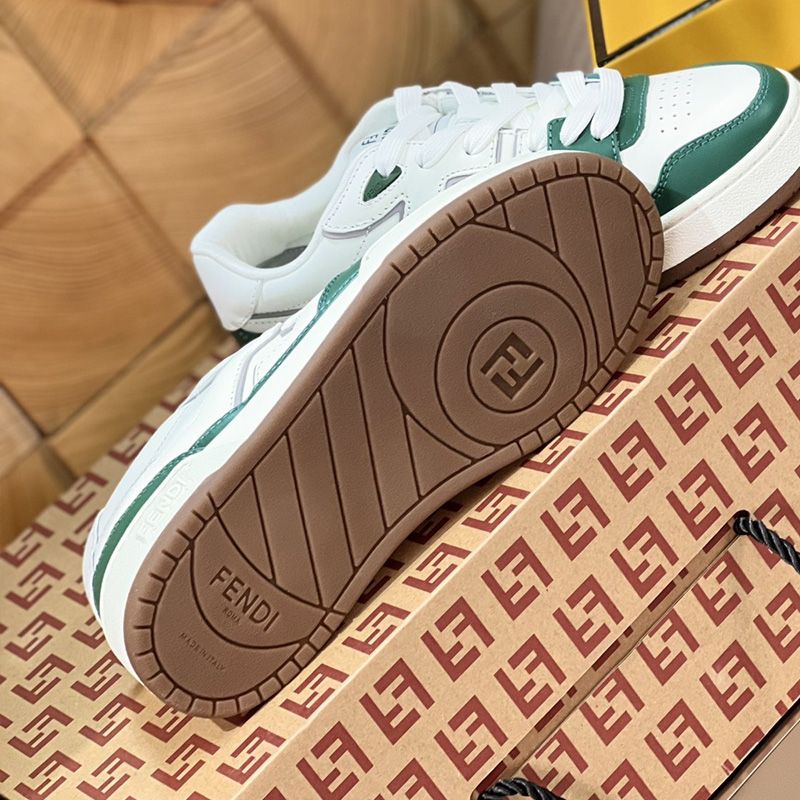 Affordable Fendi Match Compact Sneakers Unisex Leather White Green