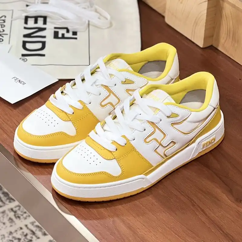 Fendi Match Compact Sneakers Unisex Leather White Yellow