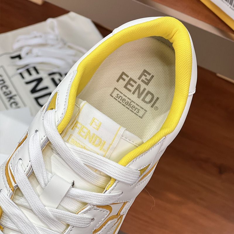 Affordable Fendi Match Compact Sneakers Unisex Leather White Yellow