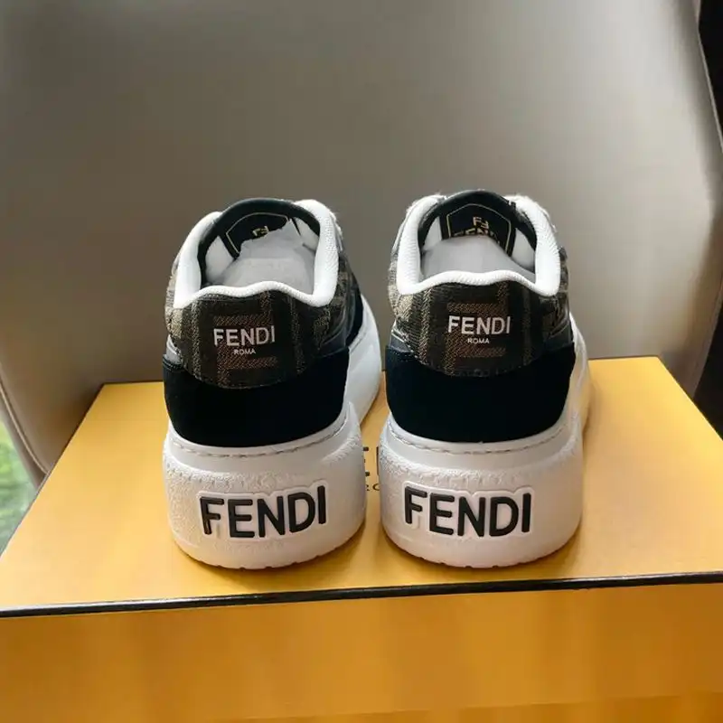 Affordable Fendi Match Platform Sneakers Women FF Motif Fabric and Suede Brown Black HOT SALE