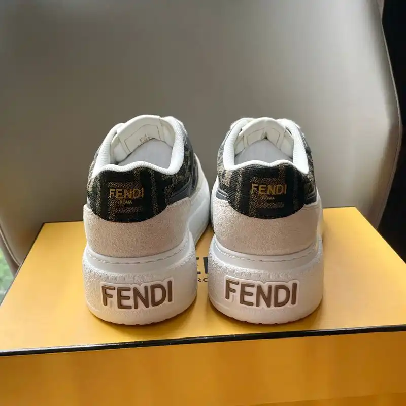 Affordable Fendi Match Platform Sneakers Women FF Motif Fabric and Suede Brown White HOT SALE