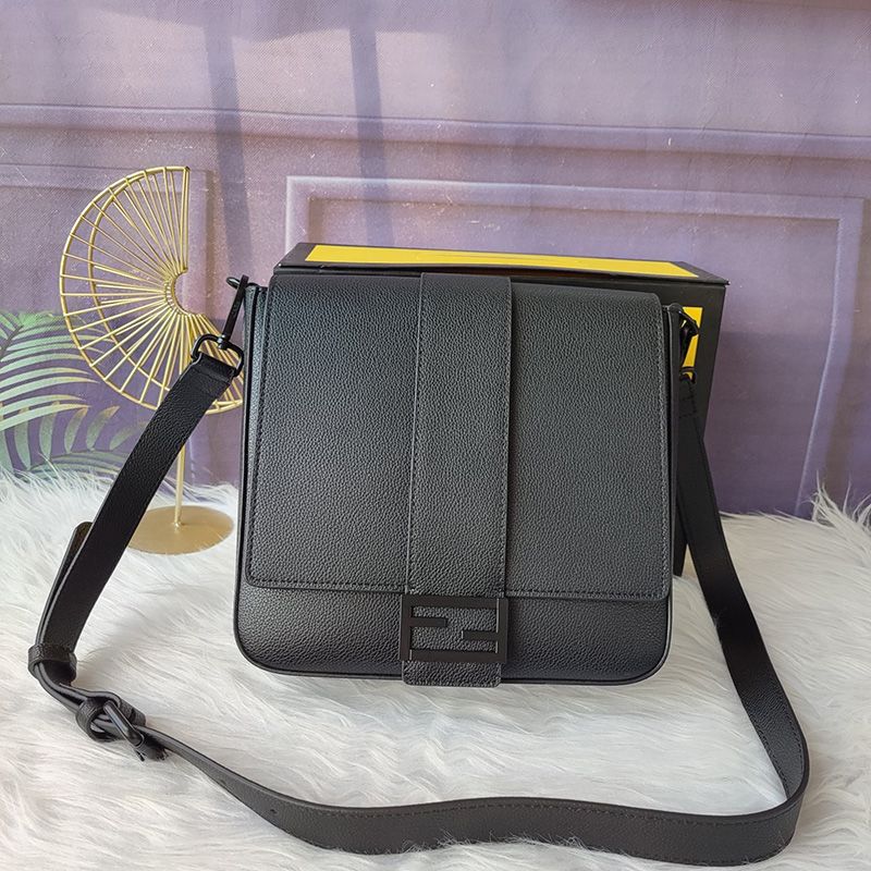 Affordable Fendi Medium Baguette Messenger In Cuoio Romano Leather Black