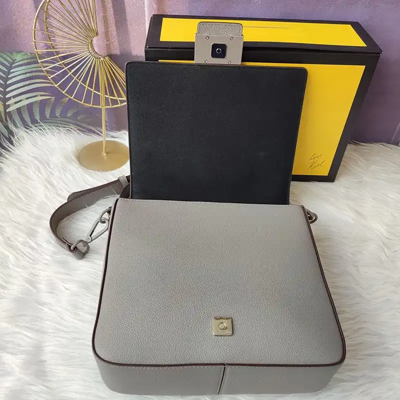 Cheap Affordable Fendi Medium Baguette Messenger In Cuoio Romano Leather Grey