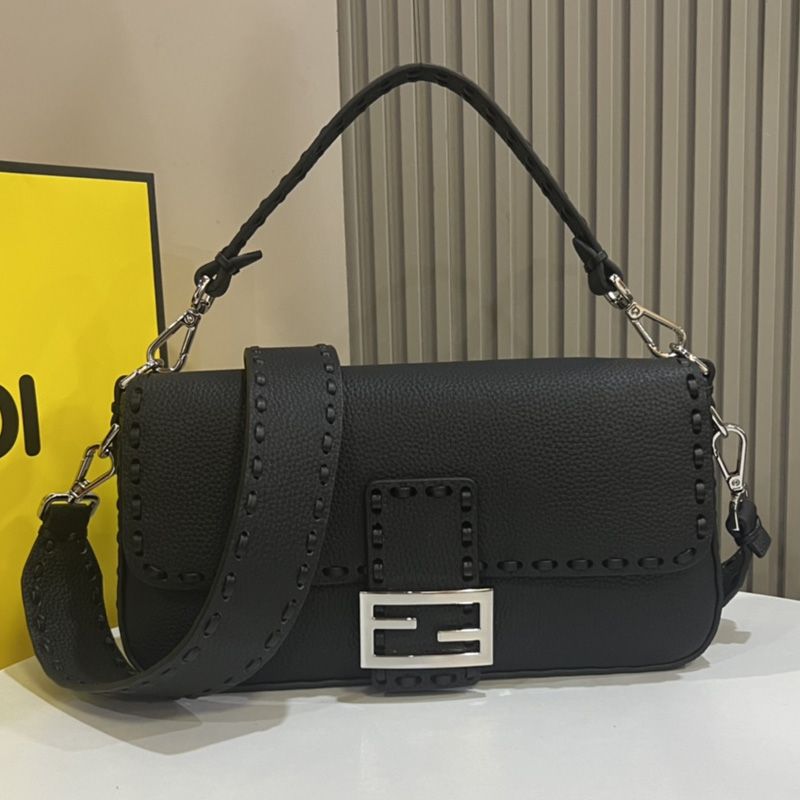 Affordable Fendi Medium Baguette Selleria Bag In Cuoio Romano Leather Black