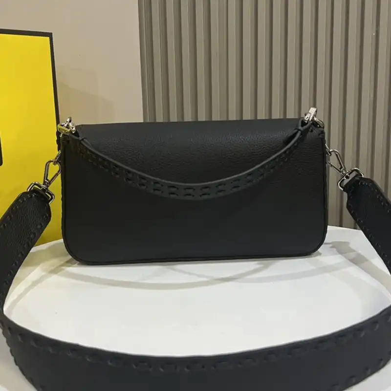 Affordable Fendi Medium Baguette Selleria Bag In Cuoio Romano Leather Black HOT SALE