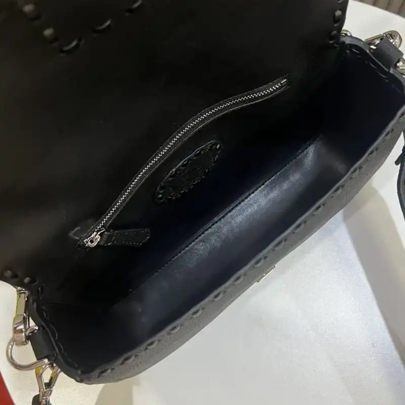 Affordable Fendi Medium Baguette Selleria Bag In Cuoio Romano Leather Black HOT SALE