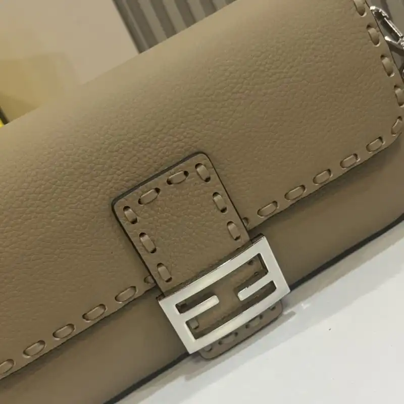 Cheap Fendi Medium Baguette Selleria Bag In Cuoio Romano Leather Khaki