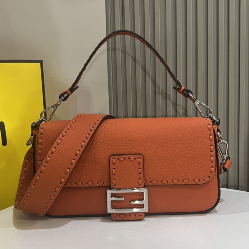 Affordable Fendi Medium Baguette Selleria Bag In Cuoio Romano Leather Orange