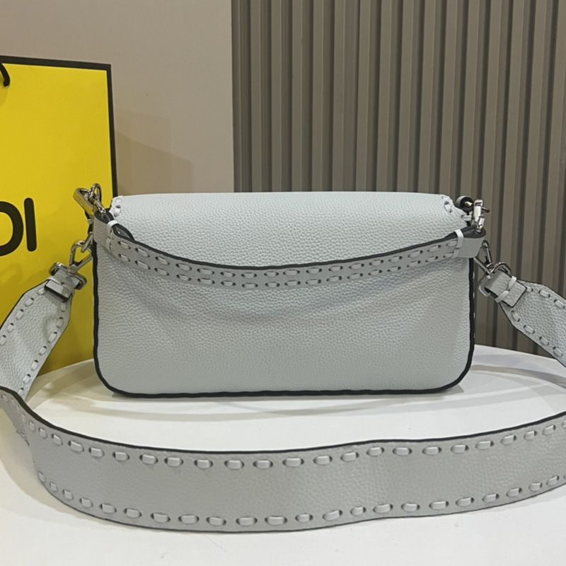 HOT Fendi Medium Baguette Selleria Bag In Cuoio Romano Leather Sky Blue