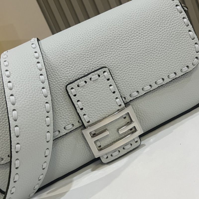 HOT Fendi Medium Baguette Selleria Bag In Cuoio Romano Leather Sky Blue