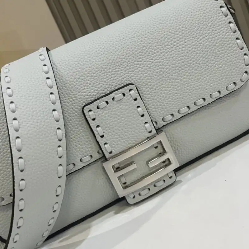 Affordable Fendi Medium Baguette Selleria Bag In Cuoio Romano Leather Sky Blue HOT SALE