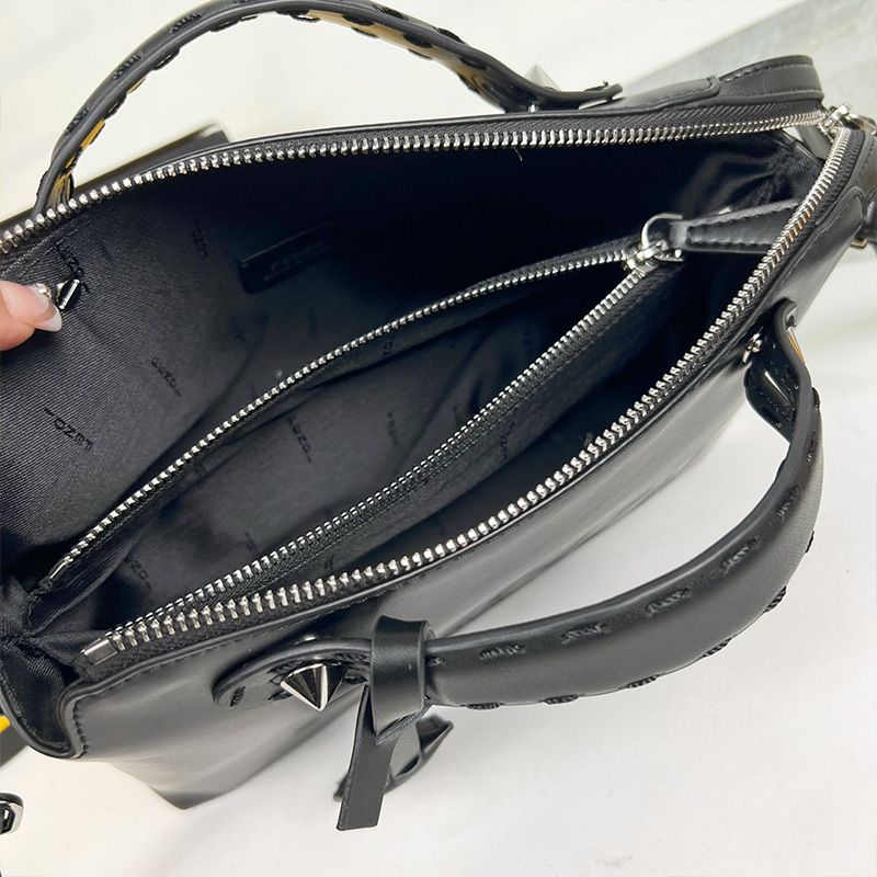 Affordable Fendi Medium By The Way Boston Bag In ROMA Logo Calf Leather Black