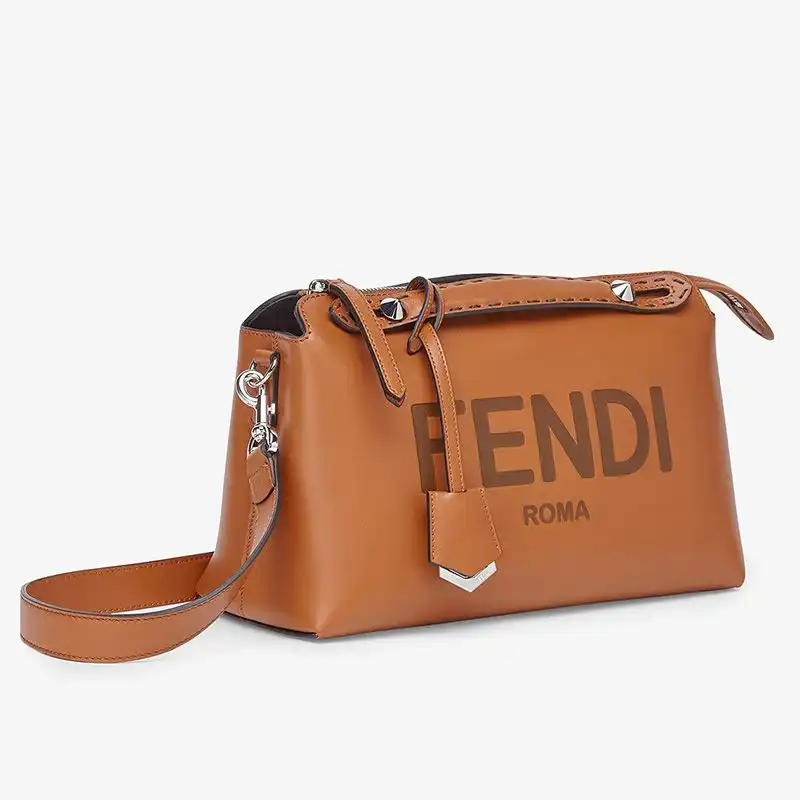 Affordable Fendi Medium By The Way Boston Bag In ROMA Logo Calf Leather Brown