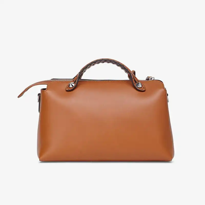 Affordable Fendi Medium By The Way Boston Bag In ROMA Logo Calf Leather Brown