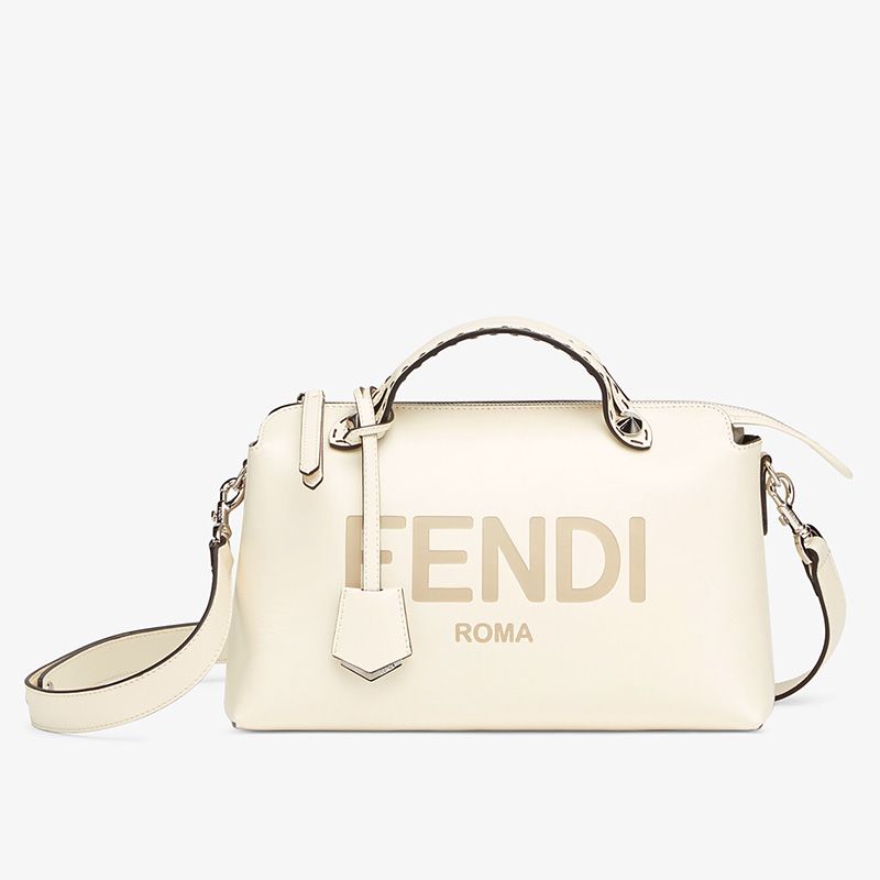 Affordable Fendi Medium By The Way Boston Bag In ROMA Logo Calf Leather White