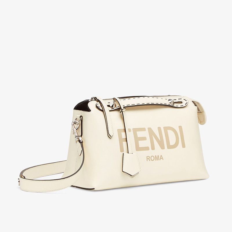 Affordable Fendi Medium By The Way Boston Bag In ROMA Logo Calf Leather White