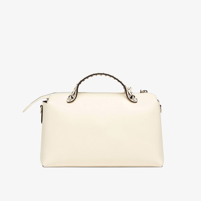 Affordable Fendi Medium By The Way Boston Bag In ROMA Logo Calf Leather White