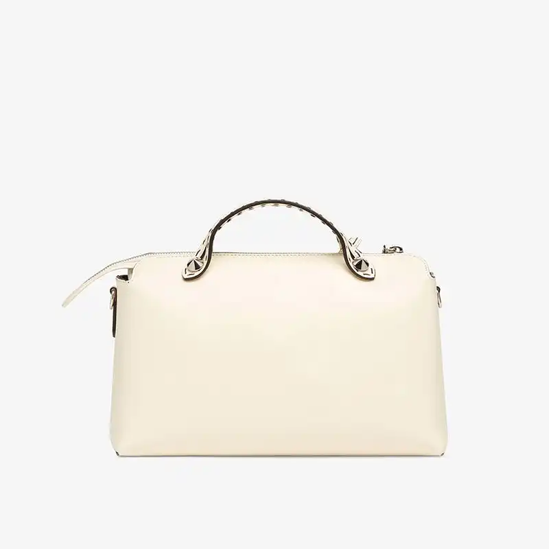 Cheap Fendi Medium By The Way Boston Bag In ROMA Logo Calf Leather White