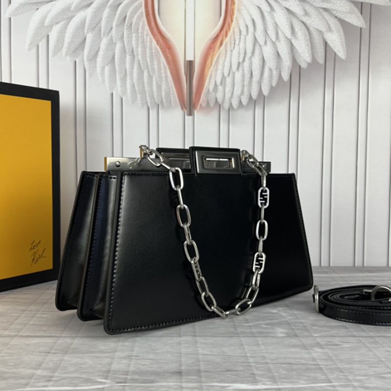 Affordable Fendi Medium Peekaboo Cut Bag In Calf Leather Black