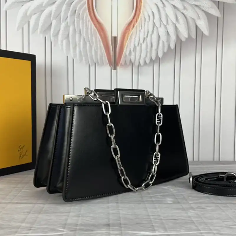 HOT Fendi Medium Peekaboo Cut Bag In Calf Leather Black