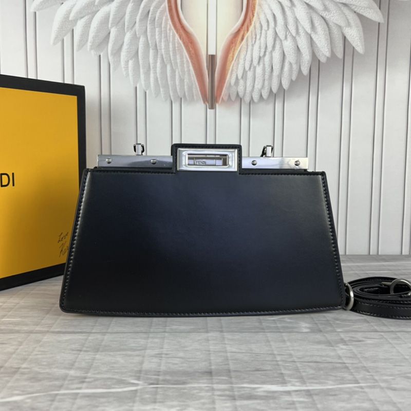 Affordable Fendi Medium Peekaboo Cut Bag In Calf Leather Black