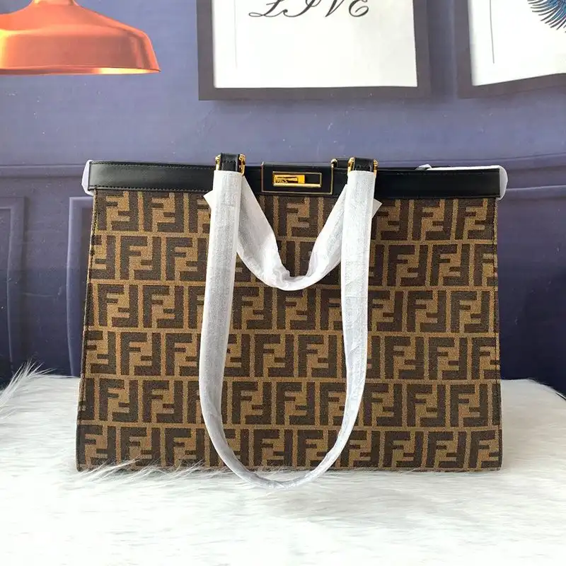 Fendi Medium Peekaboo X-Tote In FF Motif Fabric Coffee Black