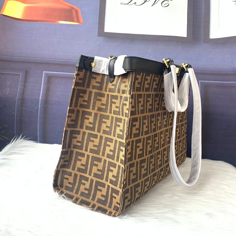 HOT Fendi Medium Peekaboo X-Tote In FF Motif Fabric Coffee Black