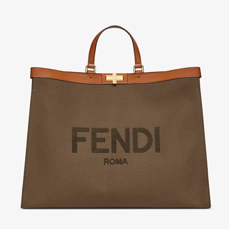 Affordable Fendi Medium Peekaboo X-Tote In ROMA Logo Canvas Brown