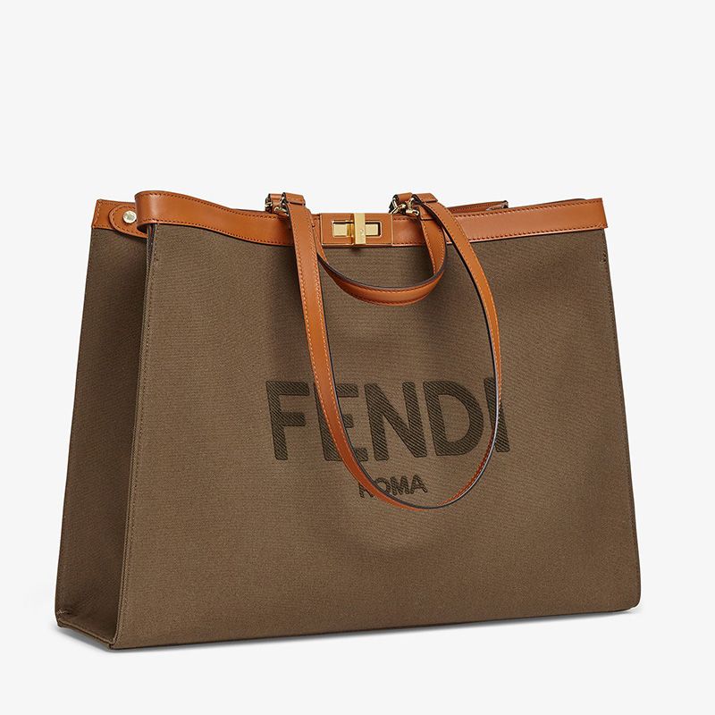 Affordable Fendi Medium Peekaboo X-Tote In ROMA Logo Canvas Brown