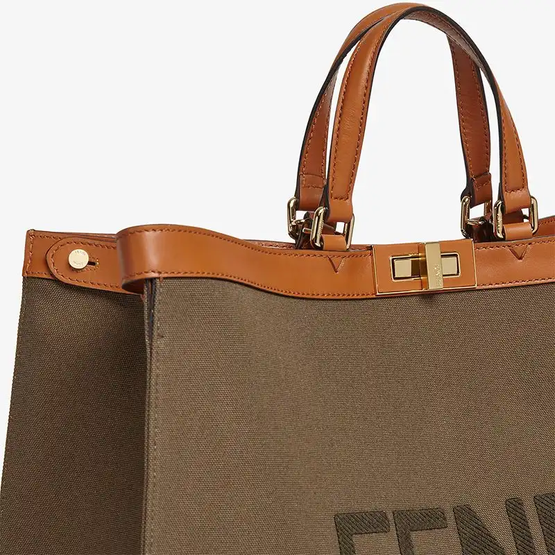 Affordable Fendi Medium Peekaboo X-Tote In ROMA Logo Canvas Brown