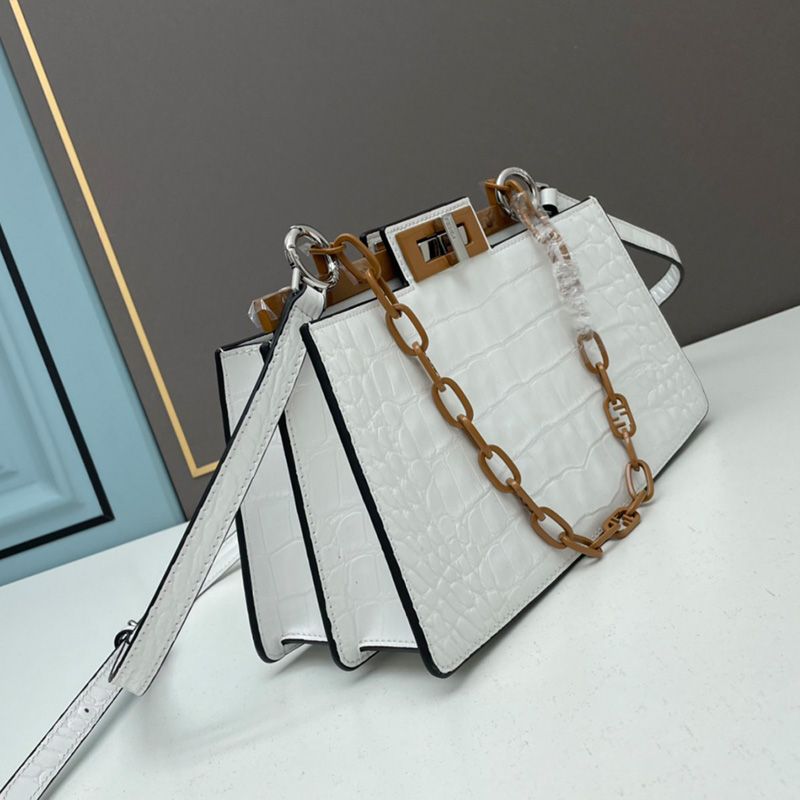 Affordable Fendi Medium Peekaboo Cut Bag In Crocodile Leather White