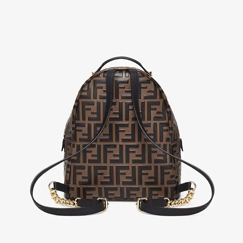 Cheap Fendi Mini Backpack In FF Motif Nappa Leather Brown HOT SALE