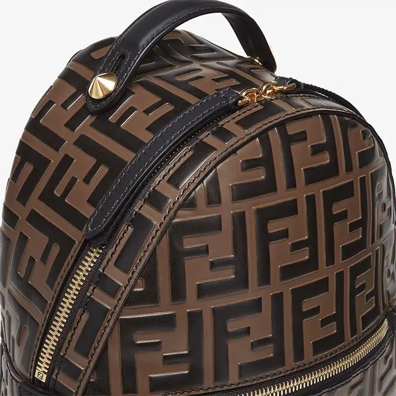 Cheap Fendi Mini Backpack In FF Motif Nappa Leather Brown HOT SALE