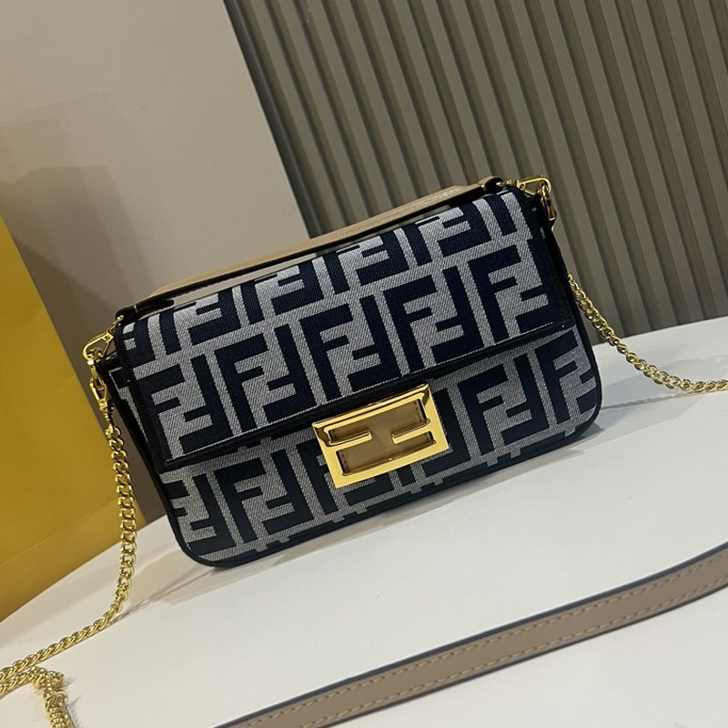 HOT Fendi Mini Baguette Bag In FF Motif Fabric Black