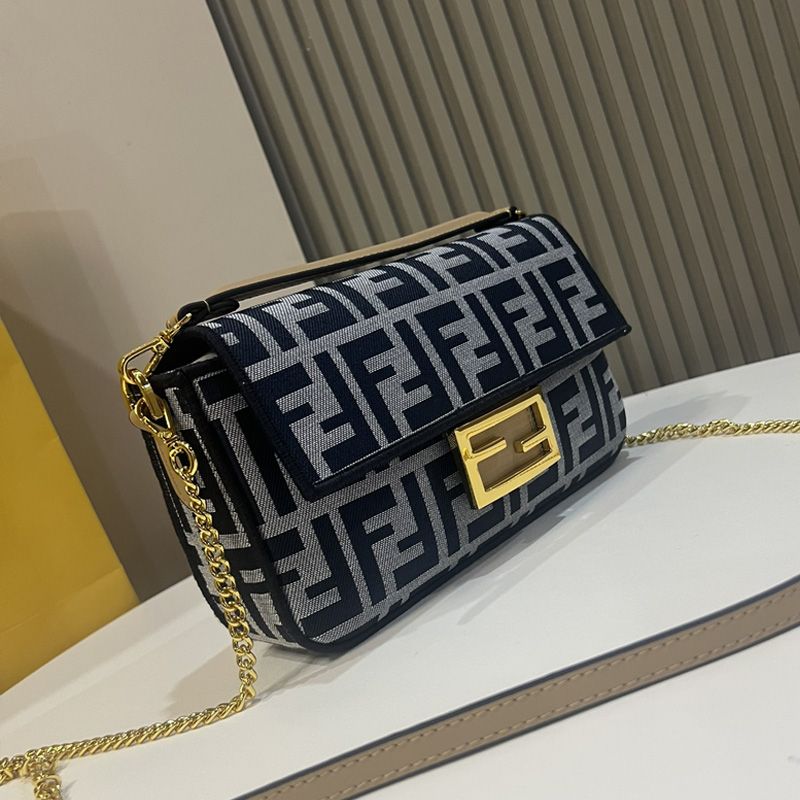 HOT Fendi Mini Baguette Bag In FF Motif Fabric Black