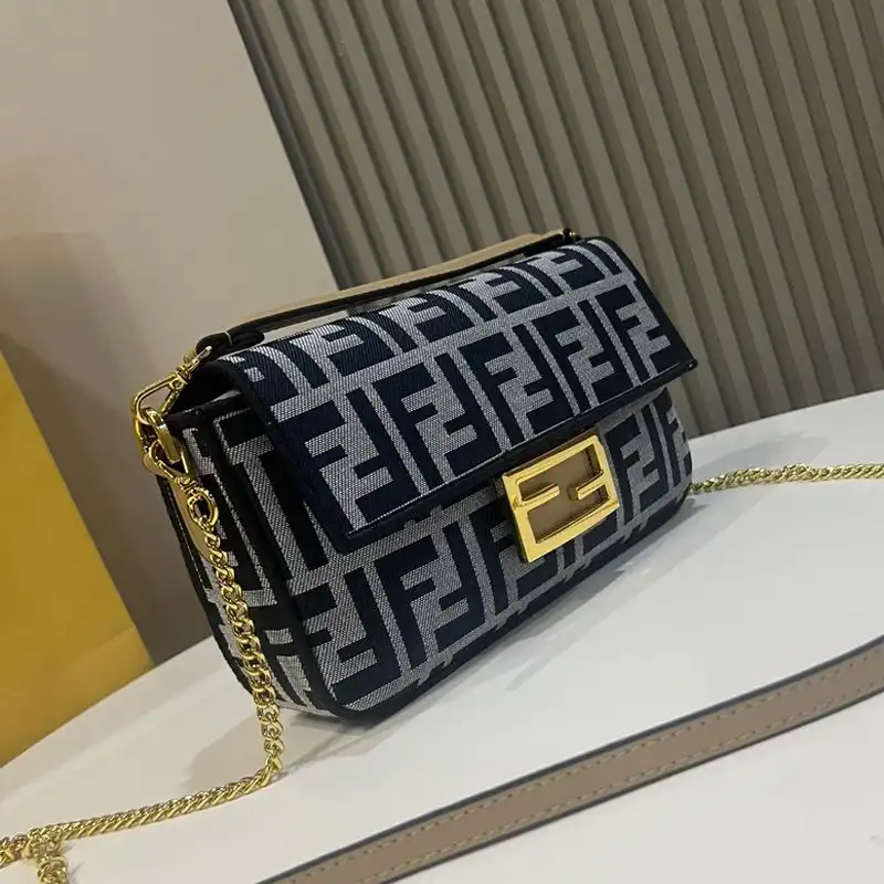 Affordable Fendi Mini Baguette Bag In FF Motif Fabric Black