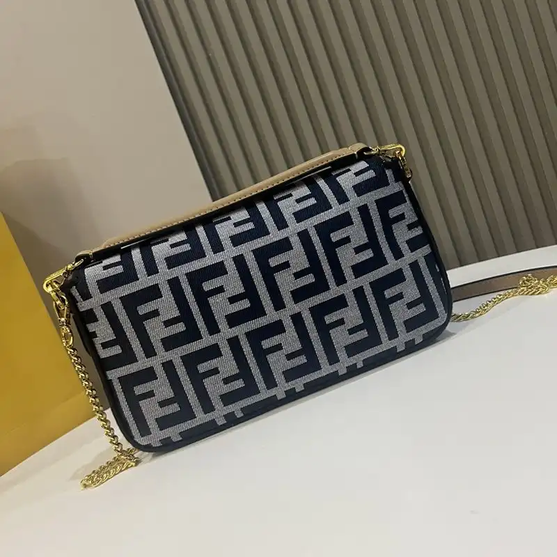 Affordable Fendi Mini Baguette Bag In FF Motif Fabric Black