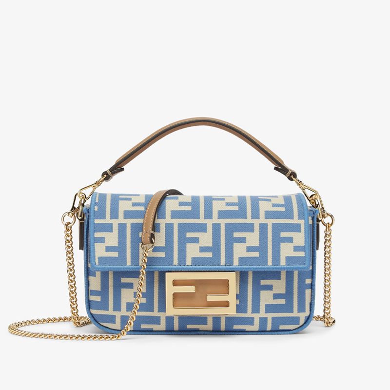 Affordable Fendi Mini Baguette Bag In FF Motif Fabric Blue