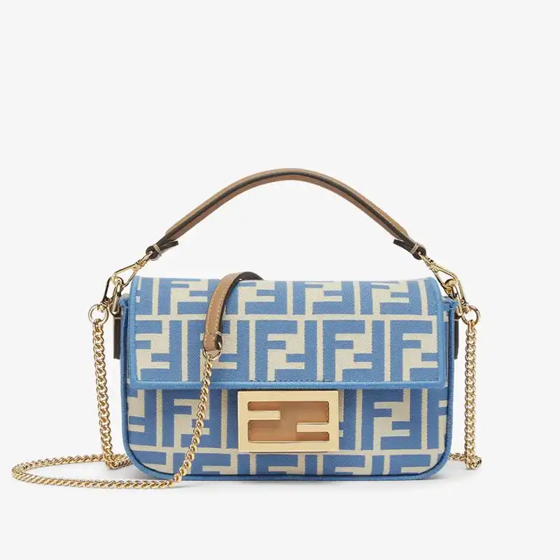 HOT Fendi Mini Baguette Bag In FF Motif Fabric Blue