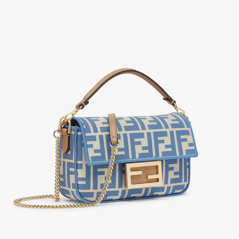 Affordable Fendi Mini Baguette Bag In FF Motif Fabric Blue