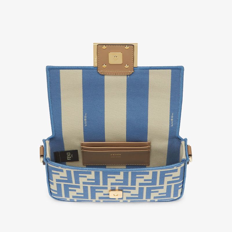 Affordable Fendi Mini Baguette Bag In FF Motif Fabric Blue