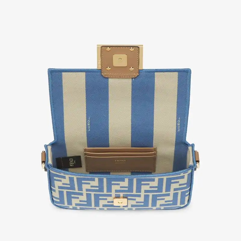 Cheap Fendi Mini Baguette Bag In FF Motif Fabric Blue