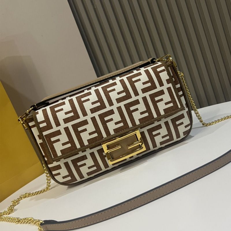 Affordable Fendi Mini Baguette Bag In FF Motif Fabric Coffee