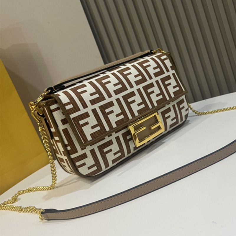 Affordable Fendi Mini Baguette Bag In FF Motif Fabric Coffee