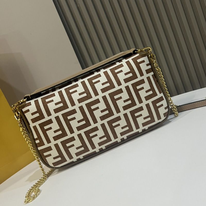 Affordable Fendi Mini Baguette Bag In FF Motif Fabric Coffee