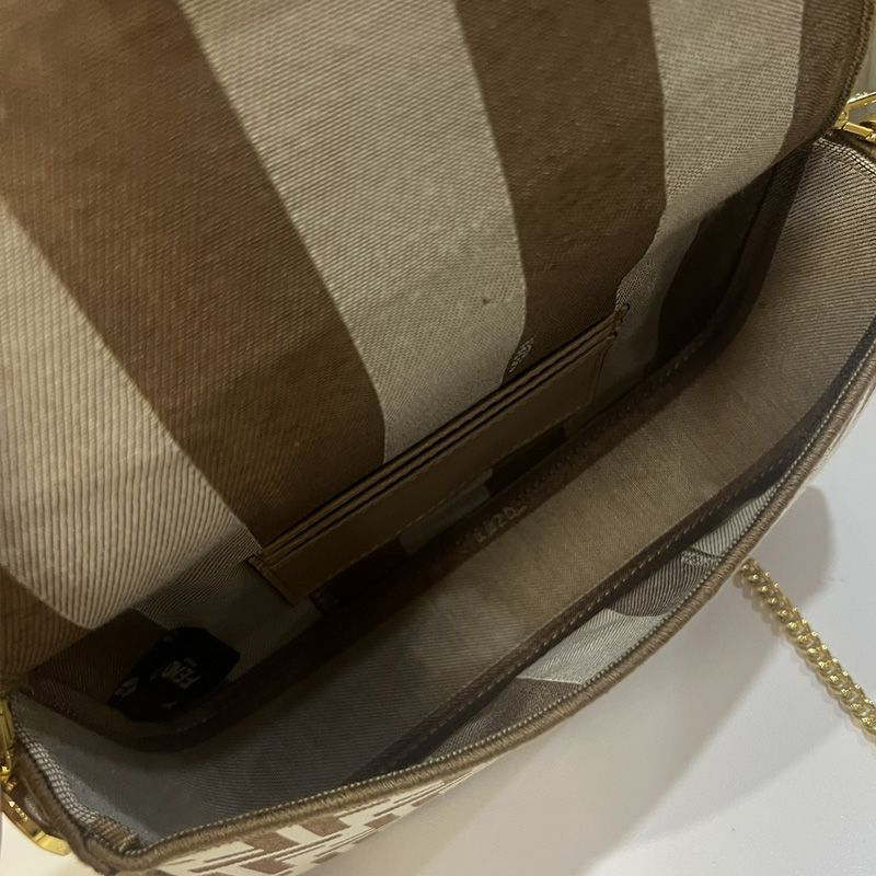 Affordable Fendi Mini Baguette Bag In FF Motif Fabric Coffee