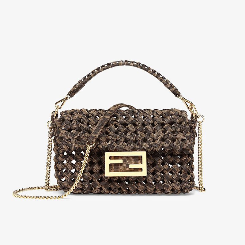 Affordable Fendi Mini Baguette Bag In Fabric Interlace Coffee