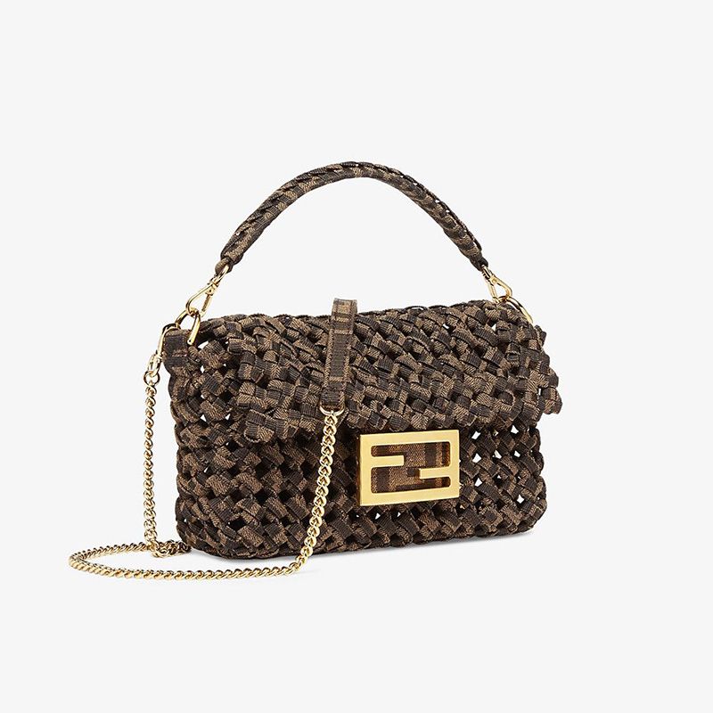 Affordable Fendi Mini Baguette Bag In Fabric Interlace Coffee