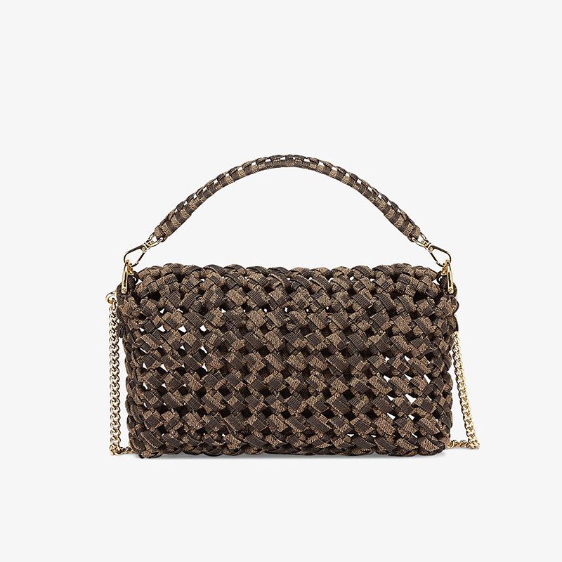 Affordable Fendi Mini Baguette Bag In Fabric Interlace Coffee