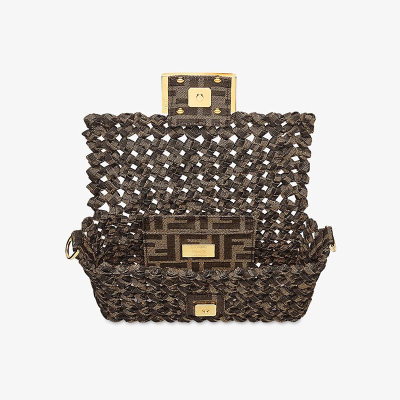 Affordable Fendi Mini Baguette Bag In Fabric Interlace Coffee